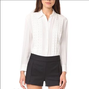 Frame Denim Eyelet Pleated Blouse